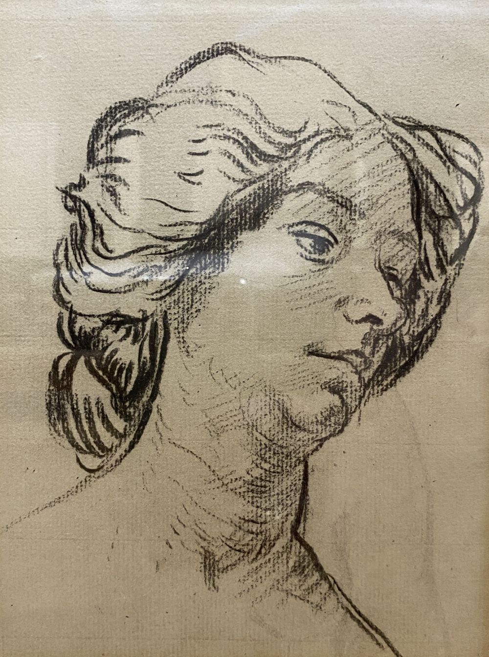 Attributed to Augustus John (1878-1961), charcoal on paper, Sketch of a lady, label verso inscribed Sketch by Augustus John-on Algernon